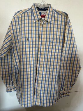 Wrangler Yellow and Blue Plaid Button-Front Dress Shirt